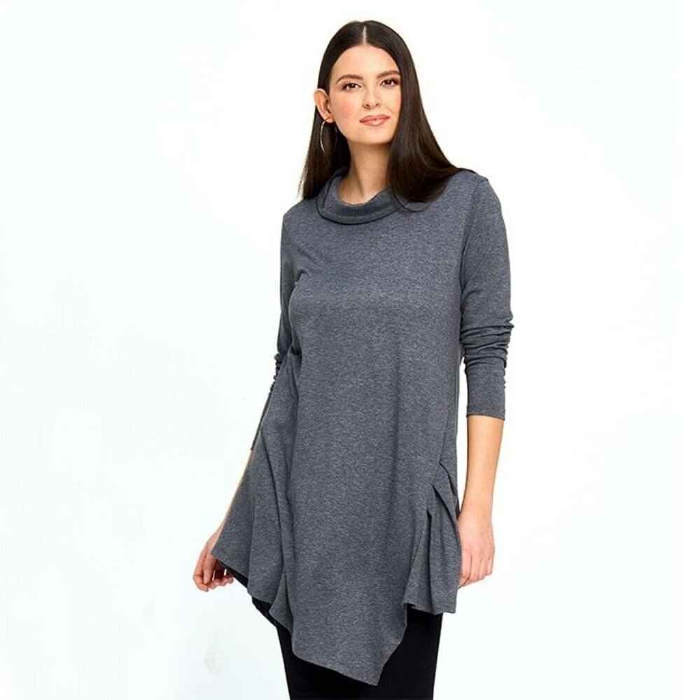 Red Coral Exceptional Asymmetrical Flowing Charcoal Women's Tunic Top (C27)
